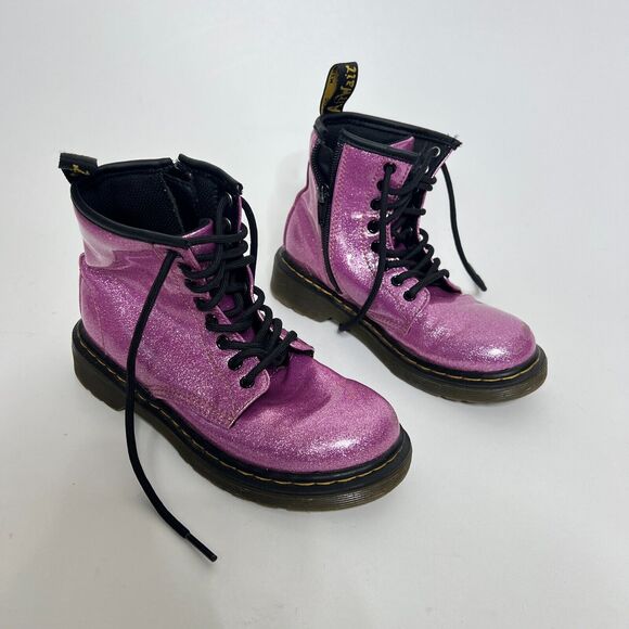 Dr. Martens Junior Girls US 13 Pink Cosmetic 1460 Glitter Lace Up Combat Boots - Picture 2 of 9